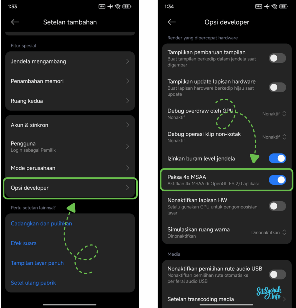 screenshot menu force 4x msaa di opsi pengembang android