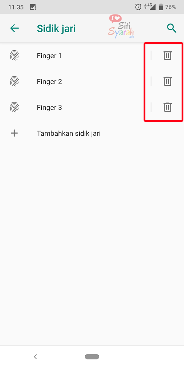 hapus sidik jari di hp Android
