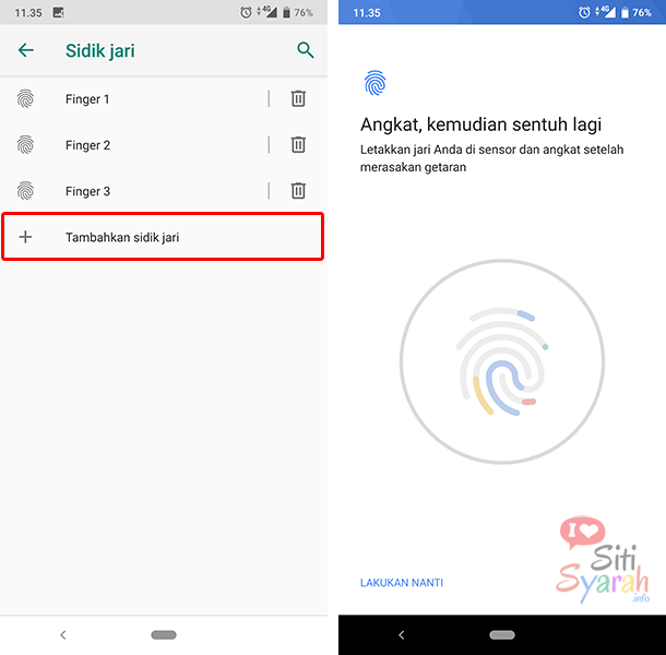 cara tambah sidik jari di fingerprint android