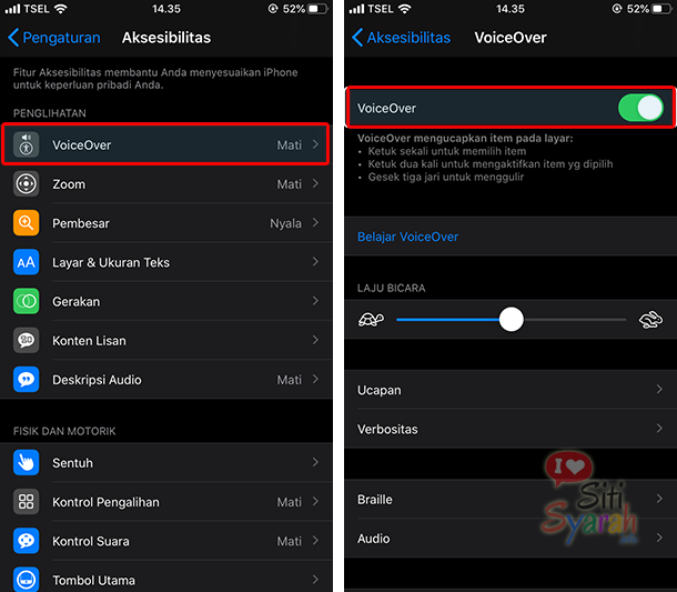 menghilangkan kotak biru di iPhone