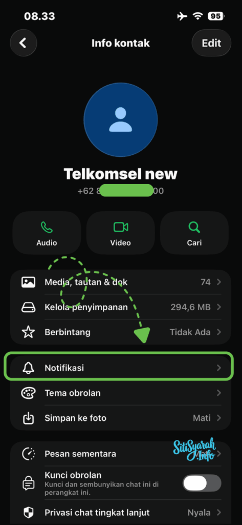 cara aktifkan notifikasi kustom whatsapp per kontak