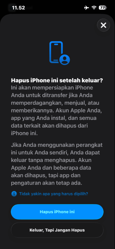 hapus iPhone ini artinya