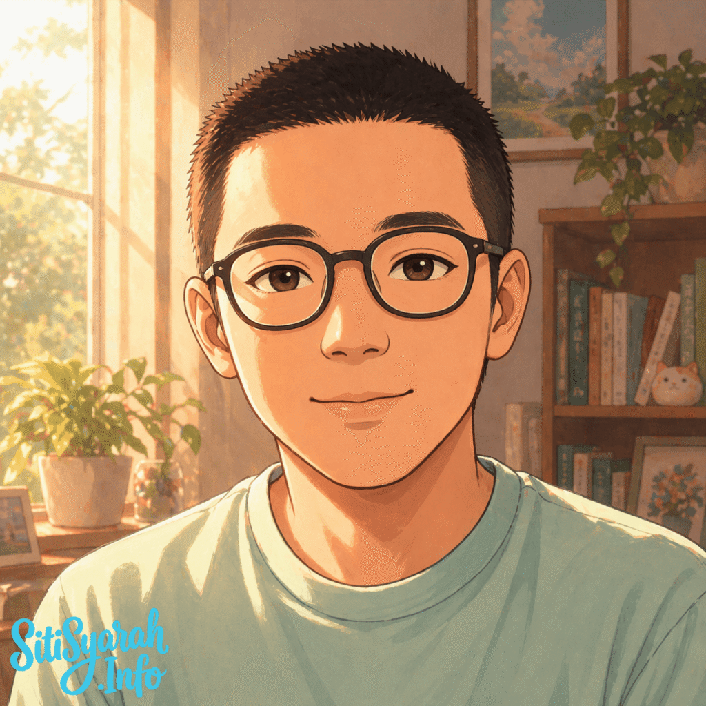Contoh hasil foto diubah jadi anime gaya slice-of-life estetik dengan warna pastel hangat menggunakan prompt AI