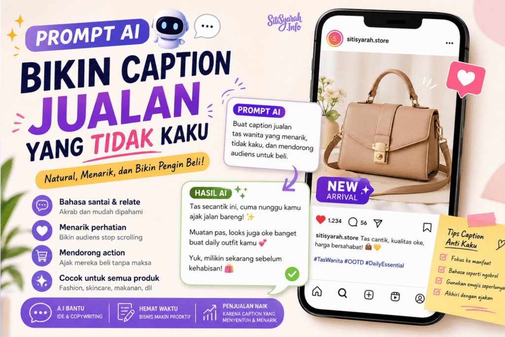 Contoh caption jualan natural hasil prompt AI di ChatGPT dan Gemini untuk Instagram dan marketplace