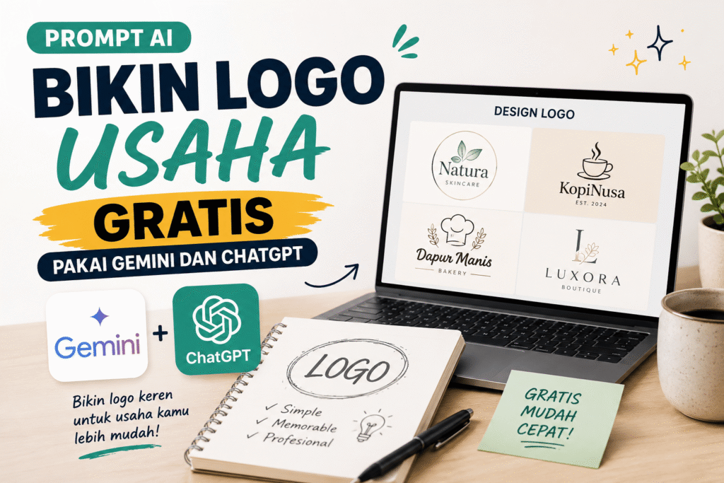Infografis workflow membuat logo dari prompt AI sampai finishing di Canva