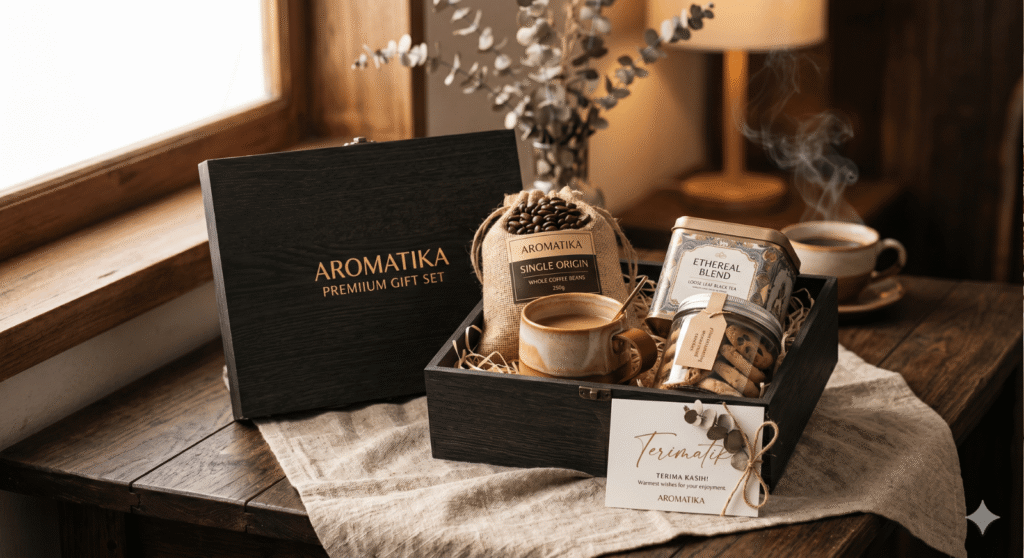 design hamper produk kopi premium pakai ai gemini
