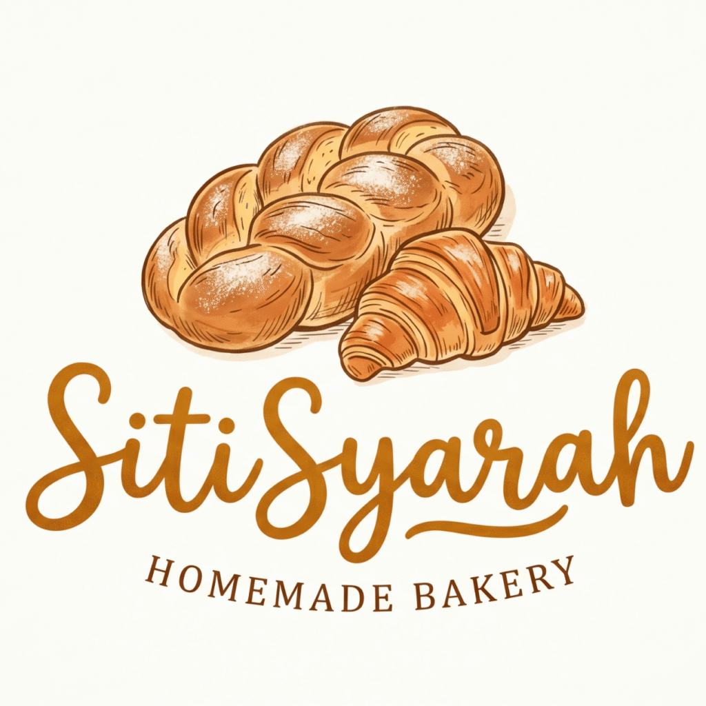 Logo bakery hand-drawn style dengan ikon croissant dan warna cream hangat dari ChatGPT