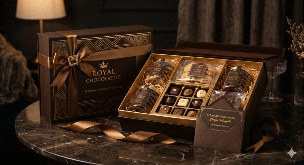 prompt ai hamper produk coklat premium