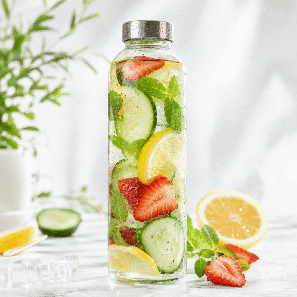 prompt foto ai minuman infused water
