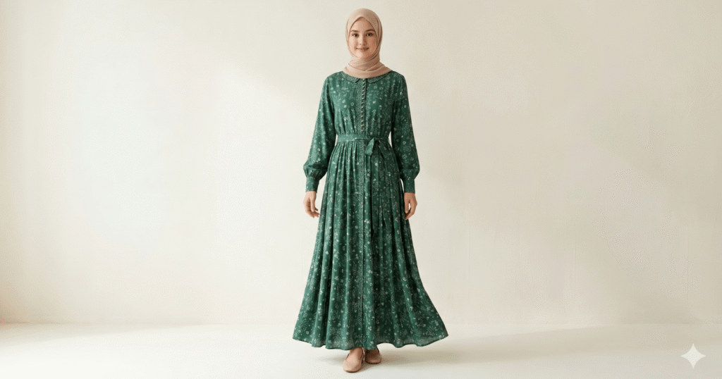buat foto baju gamis pakai gemini ai