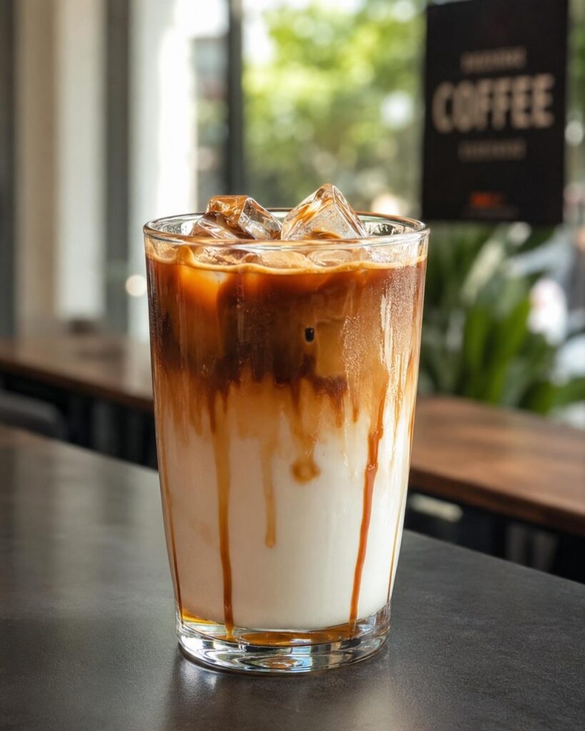 Foto es kopi susu dalam gelas bening