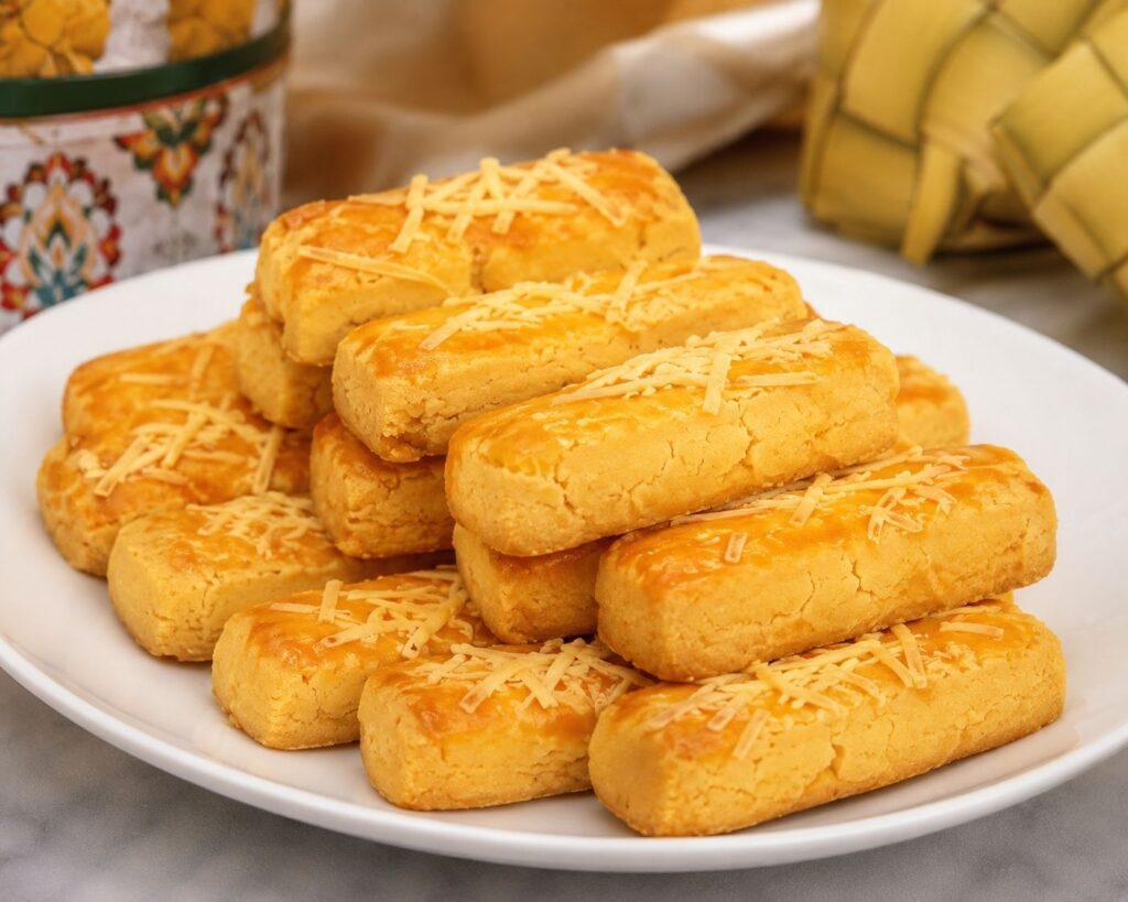 prompt ai buat foto kue kastangel lebaran agar terlihat enak