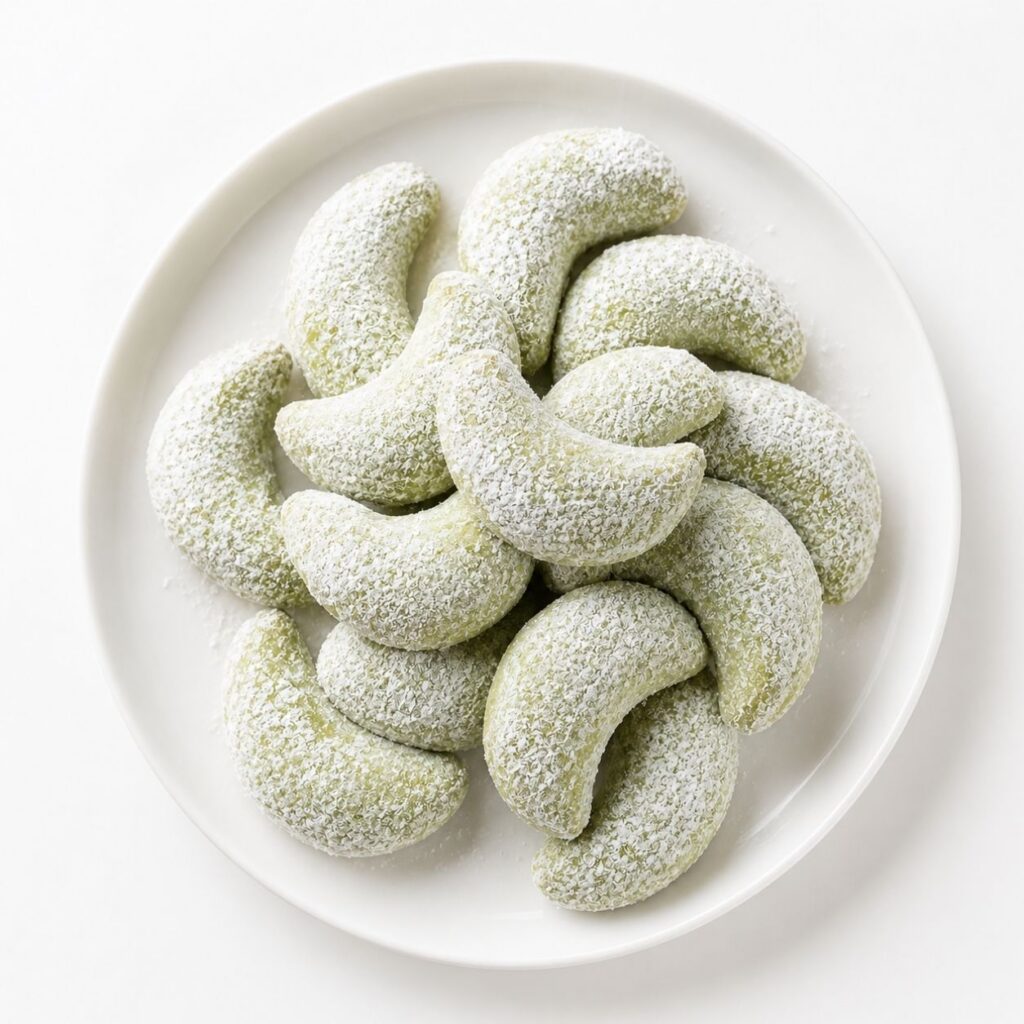 prompt ai foto kue salju matcha lebaran