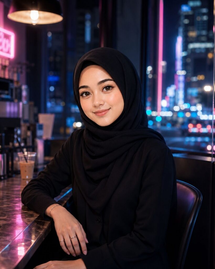 Prompt Foto Ai Cafe Neon di Tengah Kota