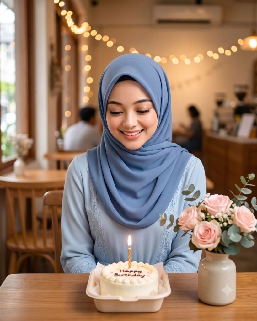 Prompt Foto Ai Foto Ulang Tahun Sendiri di Cafe