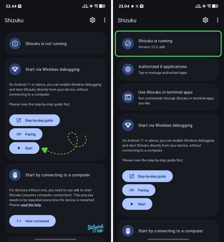 cara mengaktifkan shizuku di android tanpa pc komputer