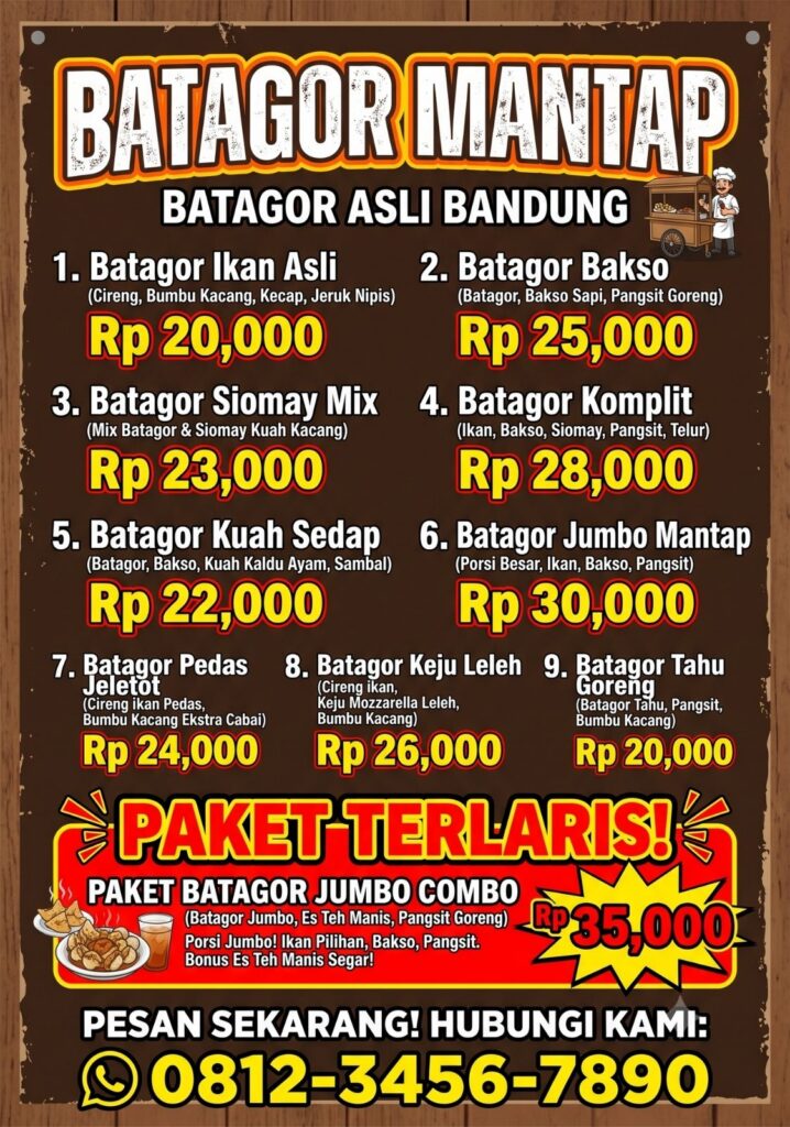 cara buat daftar menu batagor pakai ai chatgpt dan gemini