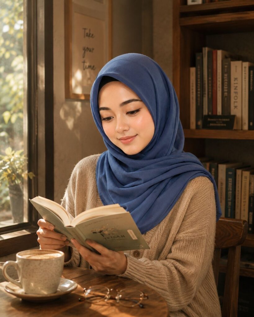 prompt ai Membaca Buku di Cafe