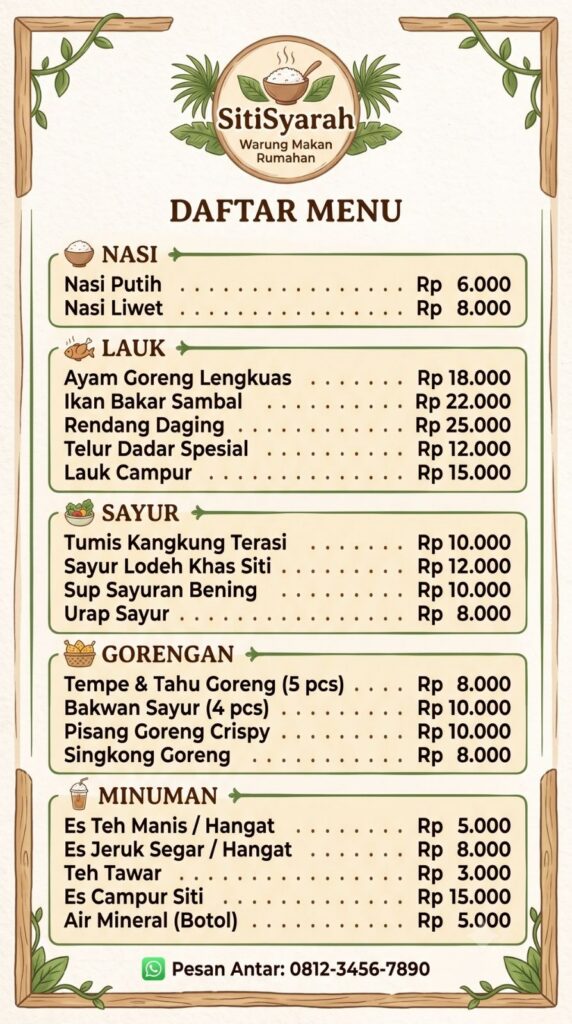 prompt ai membuat daftar menu makanan sederhana tidak rame