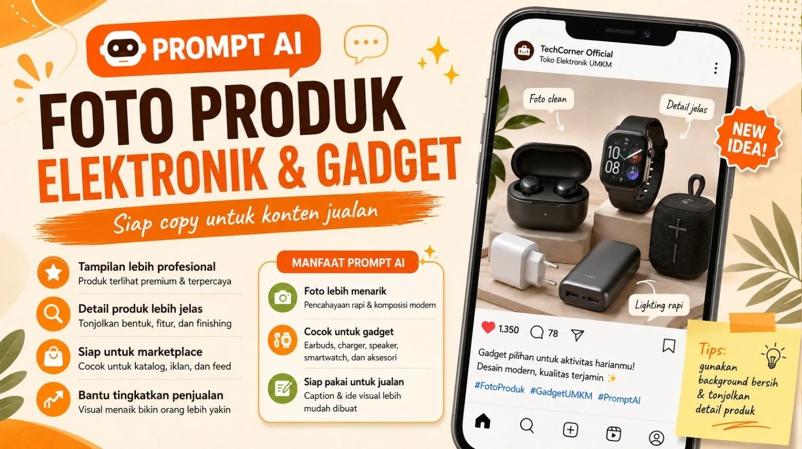 prompt AI foto aksesoris HP estetik